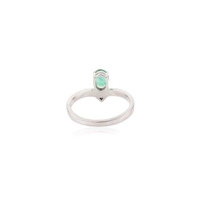Metal Carat&her 7x5 Mm Oval Cut Emerald & Diamond Sterling Silver Crown Midi Ring - Ring 7 For Sale - Image 7 of 12