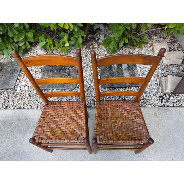 Contemporary Vintage Ladder Back Side Chairs With Basketweave Rattan Seats, a Pair For Sale - Image 3 of 12