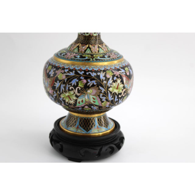 Metal Vintage Chinese Cloisonné Butterfly Vase 9.5" W/ Stand Beijing Arts & Crafts For Sale - Image 7 of 11