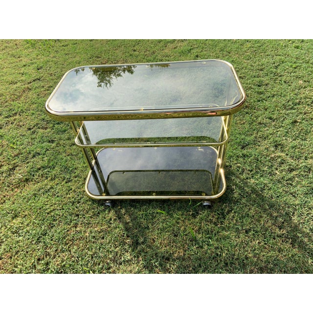 Brass 1970’s Hollywood Regency Italian Bar Cart For Sale - Image 8 of 9