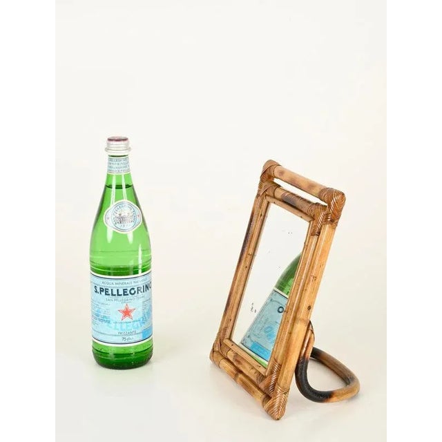 Mid-Century Modern Italian Vanity Adjustable Table Mirror in Bamboo and Rattan, 1970s For Sale - Image 3 of 14