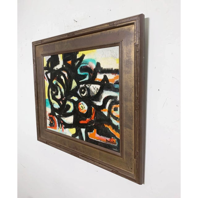 Black C. 1950s Norman Gorbaty Early Abstract Expressionist Oil Painting For Sale - Image 8 of 11