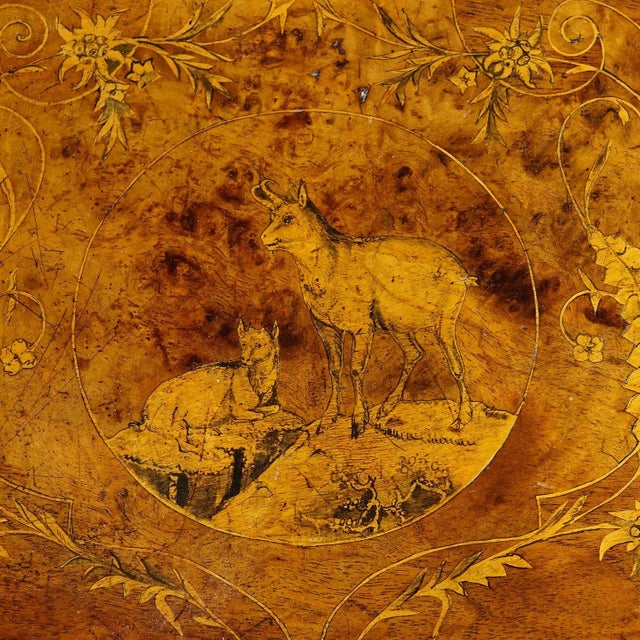 Pair Nutwood Edelweis Marquetry Chairs Swiss Brienz 1900 For Sale - Image 11 of 12