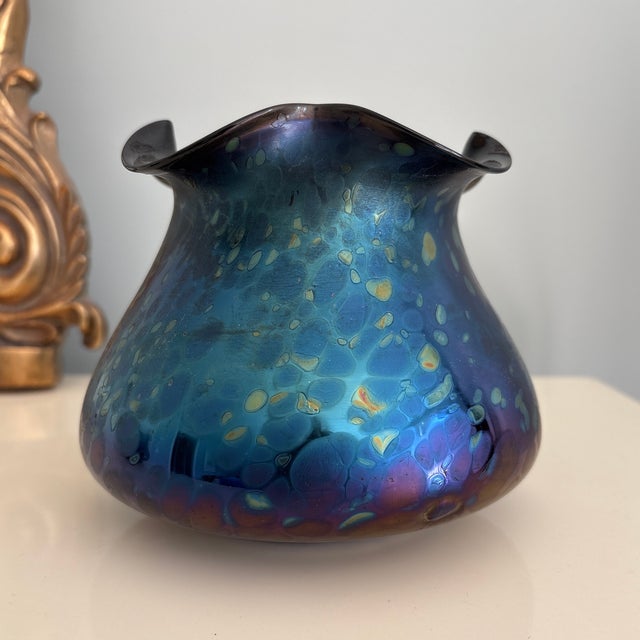 Beautiful example of Johann Loetz bohemian art glass with the distinctive “oil spot” decorative pattern Loetz is known for...