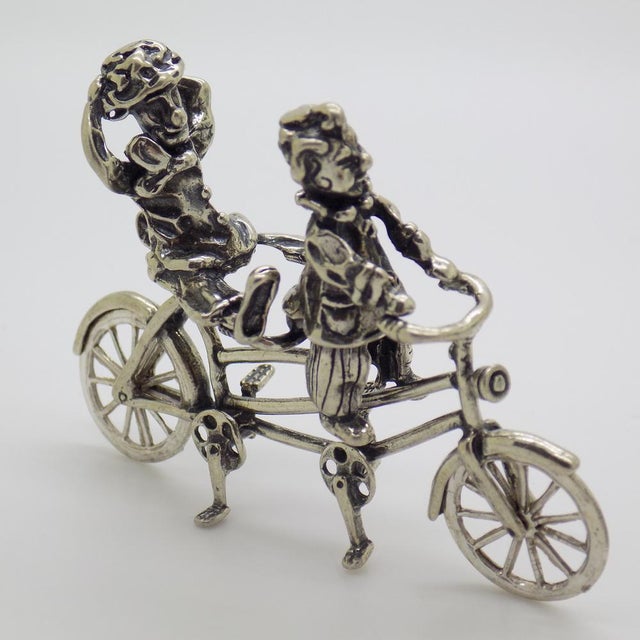 1970s Vintage Italian Handmade Silver Clown on Tandem Bicycle Figurine, 1970s For Sale - Image 5 of 10