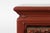Wood Chinese Red Lacquered Console Table with Hand Carved Drawers and Geometric Shelf For Sale - Image 7 of 12