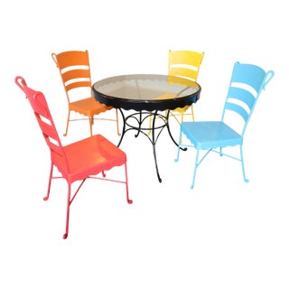 Vintage Mid-Century Stamped-Steel Strap/Slat-Back Patio Dining Chairs (Bistro/Café Form), 1950s–60s. For Sale
