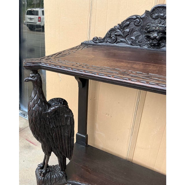 Victorian 19th-C. English Victorian Carved Oak Eagle Form Console Table / Credenza For Sale - Image 3 of 8