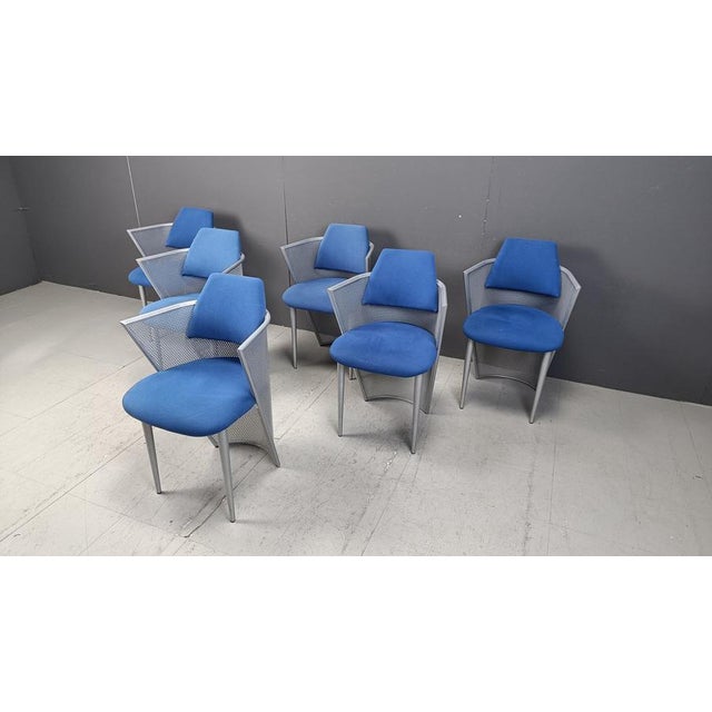 Blue Postmodern Metal Dining Chairs, 1980s, Set of 6 For Sale - Image 8 of 15