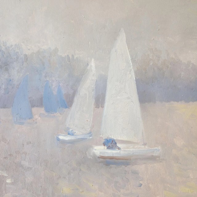 Paper Bernard Myers, Dingy Sailing on the Thames, 1990s, Oil Pastel on Paper For Sale - Image 7 of 9