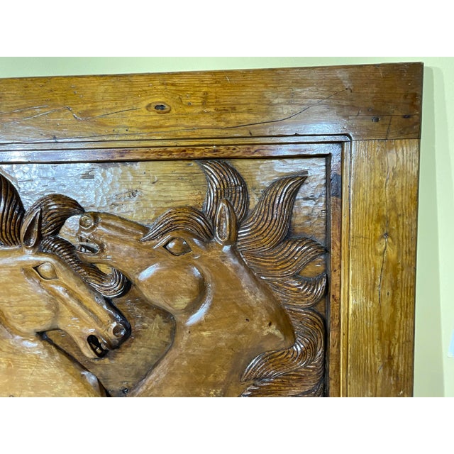Large Antique Hand-Carved Wooden Horse Tableau - Wall Hanging For Sale - Image 12 of 12