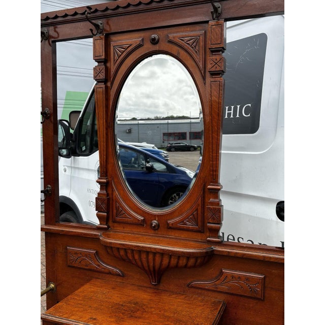 Brown Edwardian Light Oak Hall Stand with Mirror For Sale - Image 8 of 18