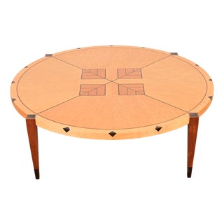 Baker Furniture Style Studio Crafted Modern Art Deco Birdseye Maple and Mahogany Coffee Table For Sale