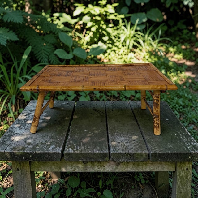 Vintage Boho Coastal Rattan Folding TV Stand, c. Mid 20th Century - Pairs Nicely with Many Mid-Century & Coastal Inspired...