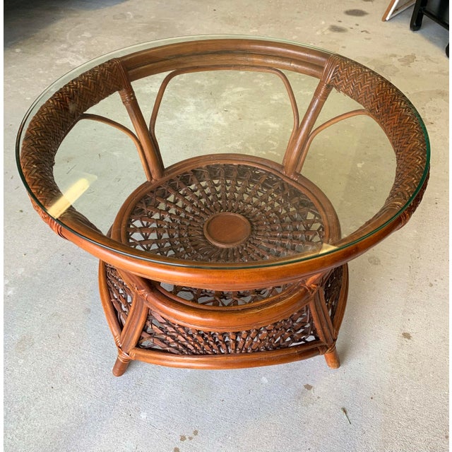 Coastal Tommy Bahama Rattan Side Table Chairish