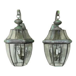 Pair of Vintage Solid Brass Wall Lantern