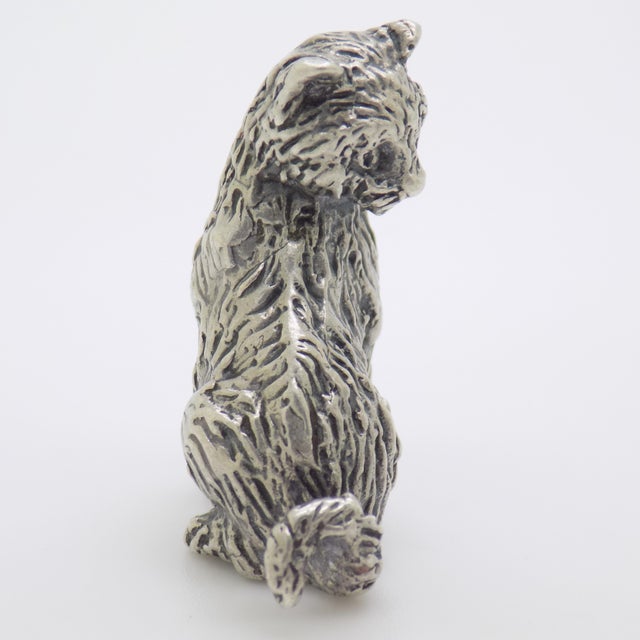 Vintage Italian Handmade Genuine Silver Sitting Cat Figurine Miniature Sculpture, Made in Tuscany (Arezzo, Italy) For Sale - Image 6 of 11