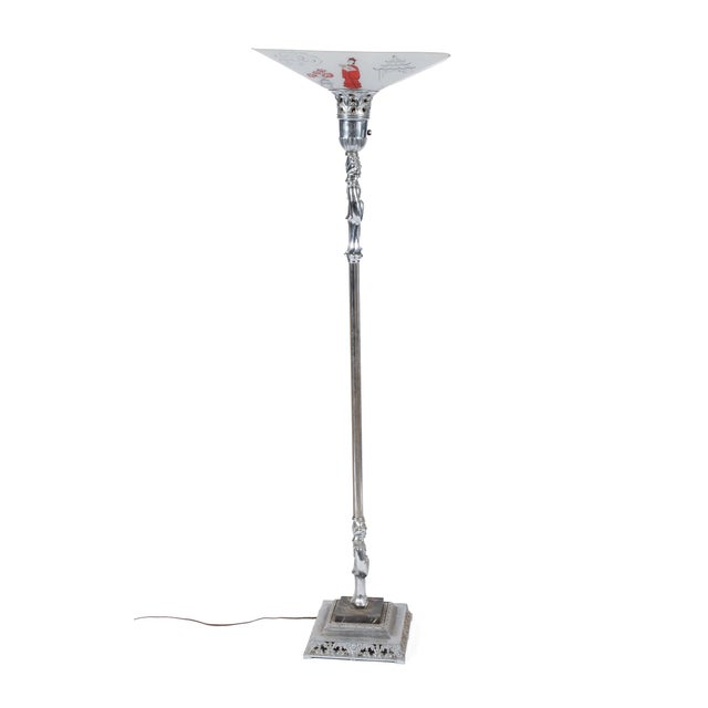 Art Deco Art Deco Geisha Chinoiserie MCM Torchiere Lamp For Sale - Image 3 of 6