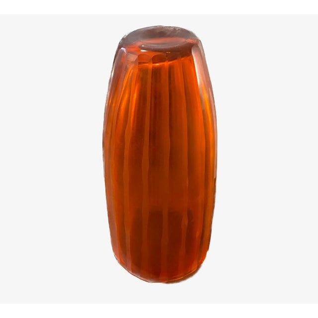 Mid-Century Modern Mid-Century Cased Art Glass Vessel (C. 1970) – Tangerine & Clear For Sale - Image 3 of 6