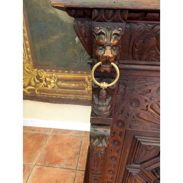 Antique Victorian Country Oak Bookcase with Carved Faces and Lions, 1860 For Sale - Image 12 of 18