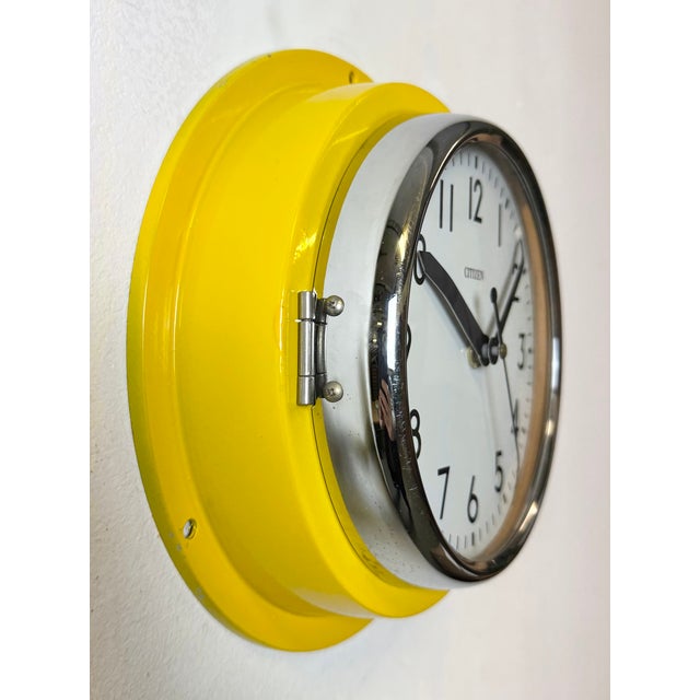 1990s Vintage Yellow Ships Wall Clock from Citizen, 1970s For Sale - Image 5 of 18
