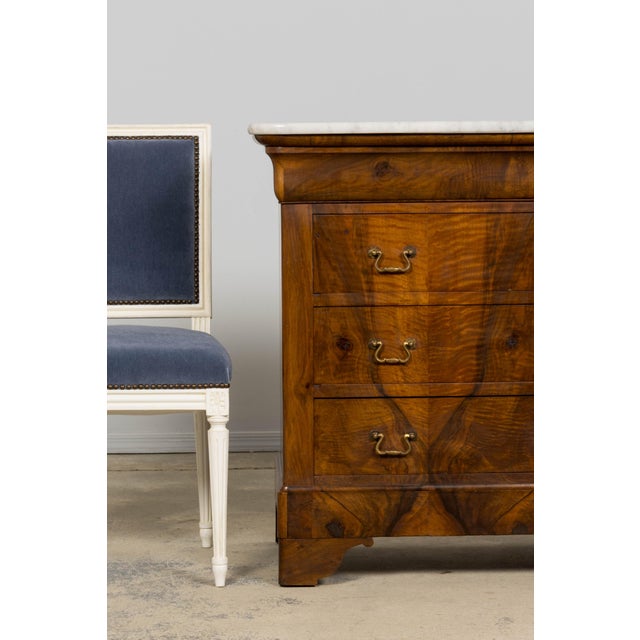 French Provincial 19th Century French Louis Philippe Walnut Chest of Drawers W/ Carrara Marble For Sale - Image 3 of 18