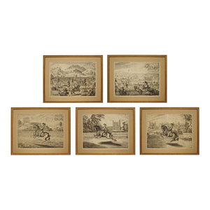 Set Antique Dressage Engravings Equestrian Framed Prints - Set of 5