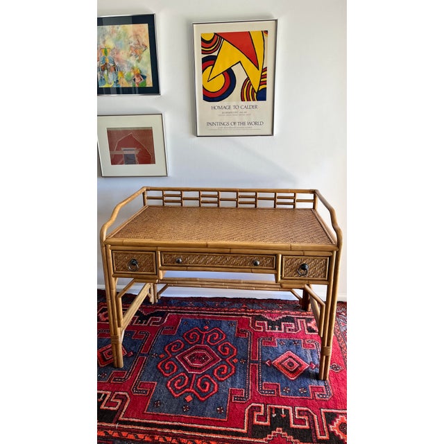 Wood Vintage Rattan Desk Bamboo Coastal Design For Sale - Image 7 of 7