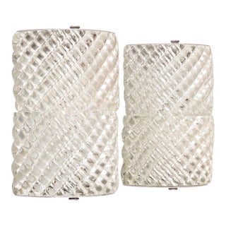Set of 2 Clear Murano Glass Wall Sconces in the Style of Barovier & Toso, 1950s For Sale
