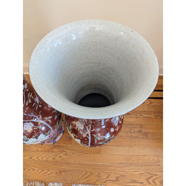 1980s 1980s Exceptional & Rare Pair of Extra Tall Castilian Floral Porcelain 32" Vases - Highly Collectable For Sale - Image 5 of 9
