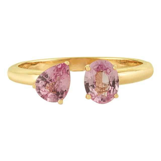 1.16ct Pink Sapphire Toi Et Moi Open Ring Size 5 in 14k Gold For Sale