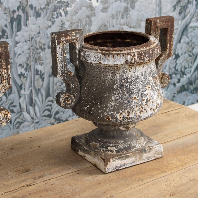 19th Century Early 19th C. French Pair of Directoire Style Iron Urns For Sale - Image 5 of 18
