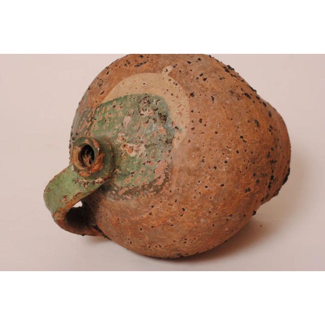 Rustic French olive oil pot, rustic earthenware jug from the 1800s. Old stoneware pottery with an antique glaze. Sturdy...