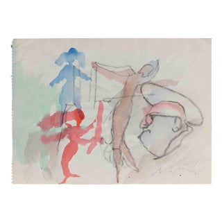 Mino Maccari, Bad Dreams, Charcoal and Watercolor Drawing, 1960s For Sale
