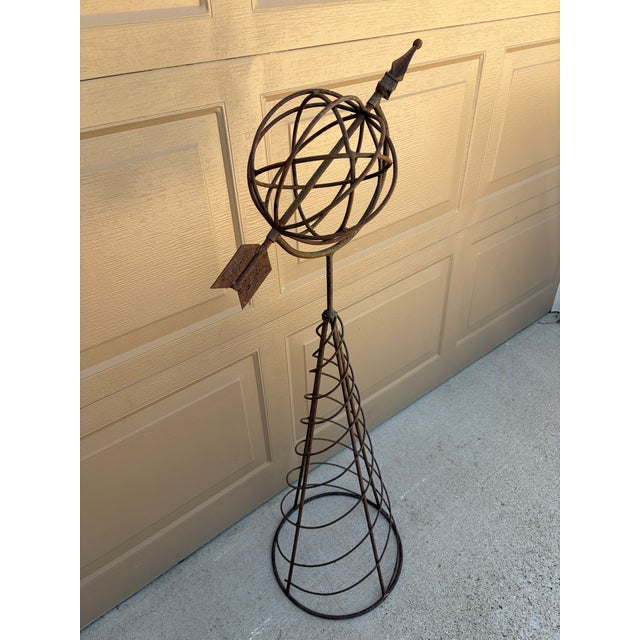 Late 20th Century Vintage English Country Classical Wrought Iron Garden Armillary Sundial on Stand For Sale - Image 5 of 12