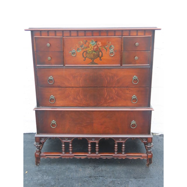 Early 1900s Carved Hand Painted Tall Chest of Drawers 6895 For Sale - Image 16 of 17