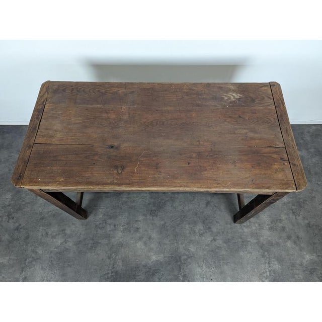 Rustic Walnut Table with H-Shaped Stretcher For Sale - Image 4 of 9