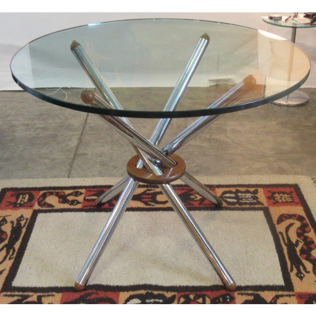 Vintage Modern Chrome & Wood Teepee Base Glass Top Dining ...