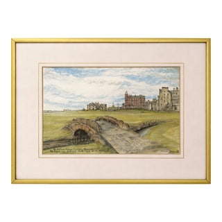 Late 20th Century "Swilcan Bridge, St Andrews” Signed Golf Course Art Print by Paul Kuchno (Attributed) For Sale
