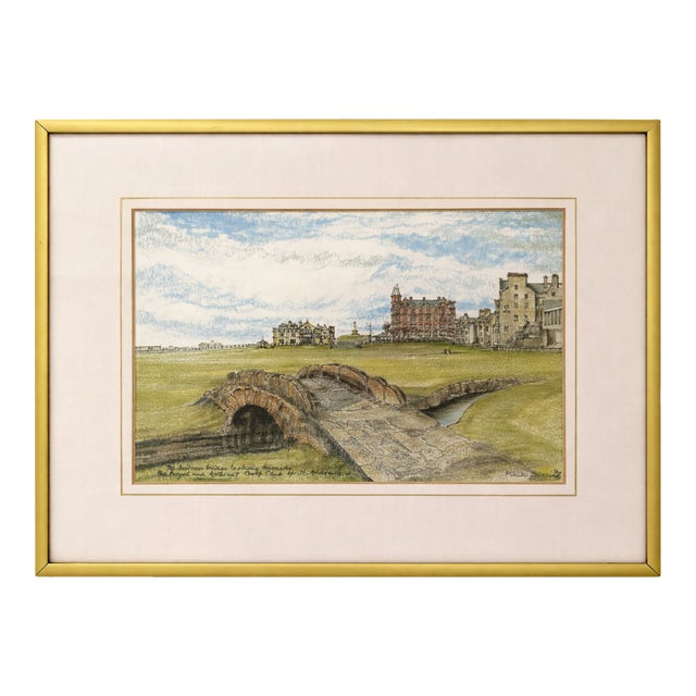 Late 20th Century "Swilcan Bridge, St Andrews” Signed Golf Course Art Print by Paul Kuchno (Attributed) For Sale