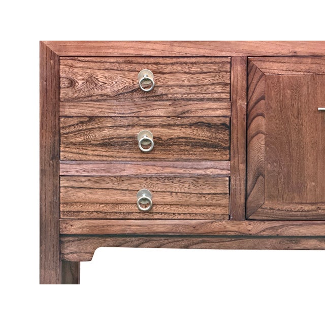47" Brown Wood Grain Pattern Drawers Console Side Altar Table For Sale - Image 12 of 14