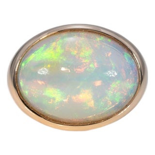 7.7Ct Ethiopian Opal Cabochon Ring in Solid 14k Gold, Oval 18x13.7mm, Size 6.75 For Sale