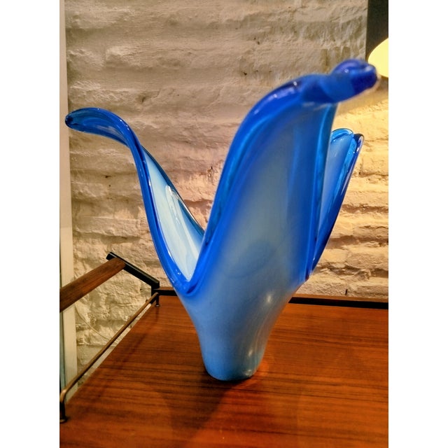 Beautiful Spanish crystal centerpiece from the 1960s in a lovely blue color.