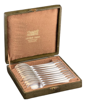 French Silver-Plated Tea Spoons in Bayonne Box from Christofle, 1900-1950, Set of 11