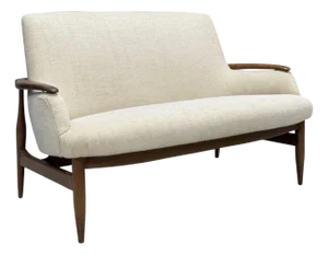 Finn Juhl Style, Danish Modern, Wood, Beige Fabric, Sofa, Denmark, 1950s