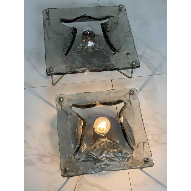 Smoky Murano Glass Wall Lamps, 1970s, Set of 2 For Sale - Image 3 of 12