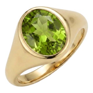 Natural Peridot Signet Ring - Men's Signet Gemstone Ring - August Birthstone Ring Us 7 For Sale