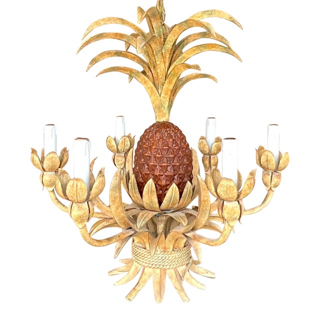 Vintage Coastal Faux Finished Pineapple Chandelier For Sale