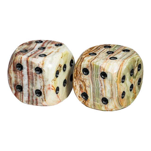Amazing Banded Onyx Marble Vintage Pair of Large Oversized Dice Bookends Sculpture Mid Century Modern MCM For Sale