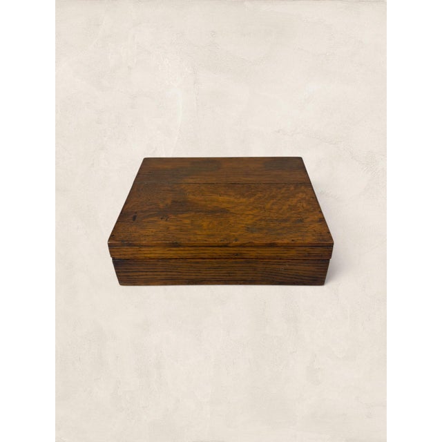 Antique English Hinged Oak Box For Sale - Image 9 of 17